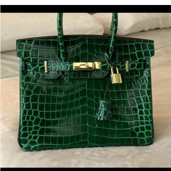 NEW 30cm emerald green crocodile genuine leather top handle handbag bk30 bk 30